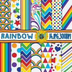 Rainbow seamless pattern, 14 LGBT pride Digital Paper set for scrapbooking and crafting, Rainbow Background