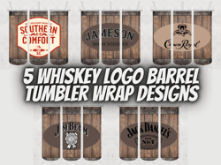 5 whiskey brands barrel tumbler wrap design bundle - png sublimation printing design - 20oz tumbler designs