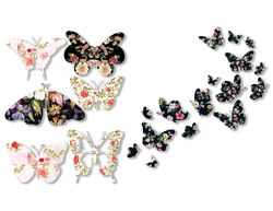 Flower Butterflies Silhouettes Butterfly Decoupage Floral Shapes Digital Collage Sheet Printable Instant Download DIY
