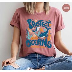 Trendy Oceans Shirt, Groovy Sea Animals Graphic Tees, Earth Day Shirt, Environmental VNeck Shirt, Cute Oceans Toddler Sh