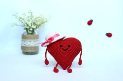 Crochet heart big toy, cute red heart gift for girl