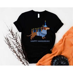 Happy Hanukkah Shirt, Jewish Religious Shirts, Festive Dog Tshirt, Menorah Chanukah Tshirts, Hanukkah Candles Tee, Funny