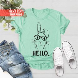 Bunny With Glasses Shirt, Easter Day Shirt, Cute Spring Rabbit Tee, Grungy Rabbit Shirt, Funny Easter Shirt, Easter Tees