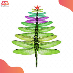 Dragonfly Pine-tree Christmas Svg, Animal Svg, Many Dragonfly Svg, Colored Dragonfly