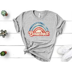 Retro Rainbow Baseball Shirt, Baseball Shirt, Baseball Mama Shirt, Game Day Shirt DTG