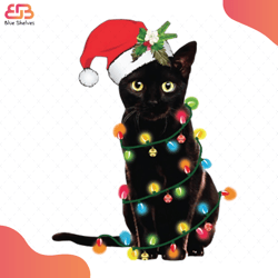 Christmas Cat Svg, Animal Svg, Black Cat Svg, Santa Hat Svg, Christmas Light Svg, Cat