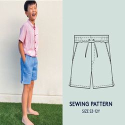 shorts sewing pattern for kids in sizes 3-12 years, phorts pdf sewing pattern, pull on shorts, instant download