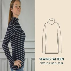 turtleneck and mock neck sewing pattern, easy t-shirt pdf sewing pattern for beginers, instant download