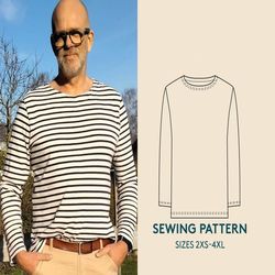 easy t-shirt sewing pattern for beginner in sizes 2xs-4xl, breton t-shirt pdf sewing pattern, instant download
