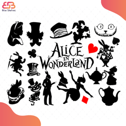 Alice In Wonderland Bundle Svg, Disney Svg, Alice Svg, Heart Svg, Cheshire Svg, Hat S