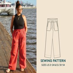 pants pdf sewing pattern in size us 0-24 & euro 30-54, high waist trousers pdf sewing pattern, instant download