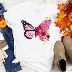 Floral Butterfly Shirt, Spring Floral Shirt, Summer Colorful butterfly Shirt, Colorful Floral Shirt, Mom Butterfly Shirt