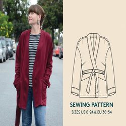 Jacket sewing pattern| Kimono jacket pdf sewing pattern| Sizes 0-24 / 30-57 | Make your own DIY