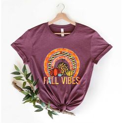 Rainbow Fall Vibes Shirt, Leopard Fall Shirt, Cute Fall shirt, Happy Fall Shirt, pumpkin Shirt, Gift For Her, Thanksgivi