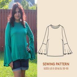 Tunic sewing pattern for women in sizes US 0-20 / EU 30-54| Women's blouse PDF sewing pattern, Instant download