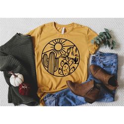 Desert Shirt, Cactus Plants, Cactus Shirt, Adventure Shirt, Arizona Shirt, Cactus Scene Shirt, Women Shirt