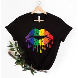 Dripping rainbow lip lips Valentines day shirt, Love is Love LGBQT Pride Women Men Rainbow, LGBT Lesbian Love Wins Equal