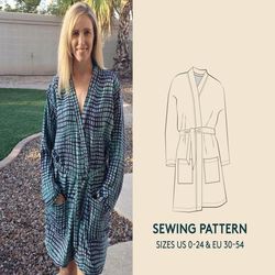 Kimono robe PDF sewing pattern in womens Sizes 0-24 /30-54, Easy sewing project for beginners, Instant download