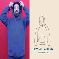 Hoodie sewing pattern, sewing Video tutorial, sizes 2XS-4XL, easy men's pattern for beginners,
