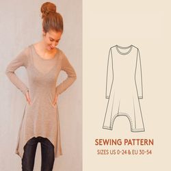 Easy sewing pattern for beginners | Dress sewing pattern for women in sizes 0-24/30-54 | T-shirt dress instant download