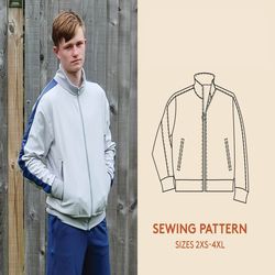 Jacket sewing pattern PDF, men's sizes 2XS-4XL, track jacket zipper sweater pattern, instant download