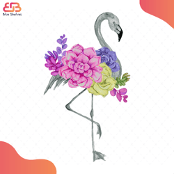 Watercolor Flamingo With Exotic Flowers Svg, Flower Svg, Flamingo Svg, Exotic Flowers