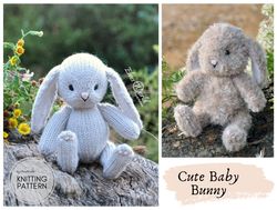 bunny knitting pattern, knitted animal toy, amigurumi bunny in the round