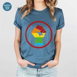 Pride Month Awareness Outfit, LGBTQ T-Shirt, Pride Graphic Tees, Lesbian Vneck T Shirts, Gay Pride Gifts, Gift for Him,