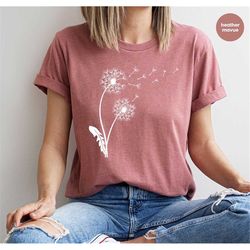 dandelion t-shirt, floral shirts, gift for her, graphic tees for women, wild flower shirts, flowers vneck tshirt, spring
