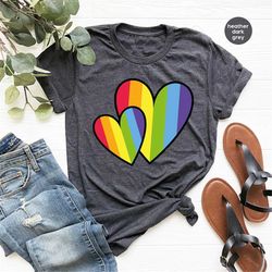 Cute Pride Shirt, Gifts for Lesbian, Rainbow Heart T-Shirt, Graphic Tees for women, Gay Pride Shirt, Bi Pride Outfit, LG