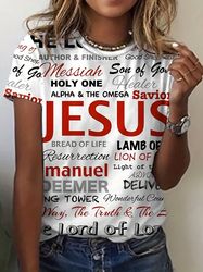 Women's Christian T-Shirt: Jesus Print Short Sleeve Crew Neck Top For Summer & Spring