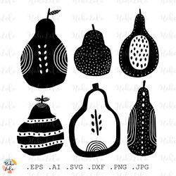 Pear Svg, Pear Cricut, Pear Clipart Png, Pear Stencil Template, Pear Silhouette, Fruit Svg, Linocut Printable Png