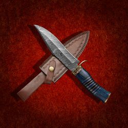 knife skinner custom handmade bowie damascus steel  hunting knife with leather sheath hunting knife  hand forged mk5101m