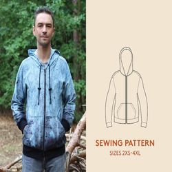 Hoodie sewing pattern and video tutorial, sizes 2XS-4XL. Zip-up zipper Hoodie pattern. Easy sewing project.