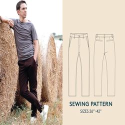 Chino pants sewing pattern and video tutorial, Men's pants PDF sewing pattern for instant download