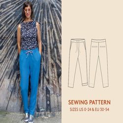 Pants sewing pattern, Video Tutorial, sizes US 0-24/Euro 30-54, Easy sewing pattern for beginners