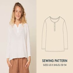 T-shirt sewing pattern for double gauze fabric, easy sewing project for beginners, instant download