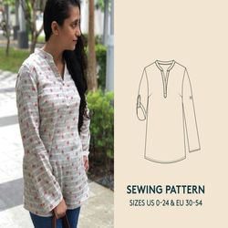 tunic sewing pattern and video tutorial. women's sizes 0-24/30-54 | shirt pdf sewing pattern