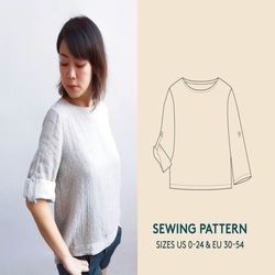 Minimalist shirt PDF sewing pattern for double gauze fabric, easy sewing project for beginners, instant download