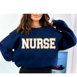 letter patches nurse sweatshirt, nursing graduation gift for her, school nurse gift custom embroidered nurse shirts for
