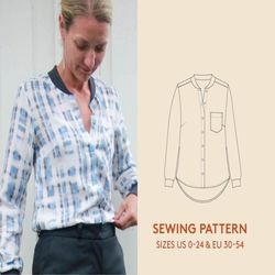 Shirt sewing pattern, women's sizes 0-24 / 30-54, Blouse  dress PDF sewing pattern. Instant download