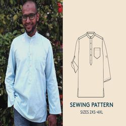 Tunic sewing pattern and video tutorial, Men's shirt PDF sewing pattern sizes 2XS-4XL, instant download