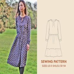 Dress sewing pattern in Sizes 0-24 / 30-54. Make your own Buffet dress PDF sewing pattern, Instant download
