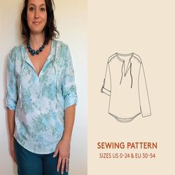 Tunic sewing pattern for women in sizes US 0-24 & EU 30-54, Boho tunic PDF sewing pattern, Instant download