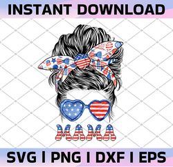 Messy Bun American Mama Png/ Patriotic Png/ Memorial Day / 4th of July Png/ Digital Png File / Sublimation Digital Downl