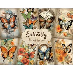 Butterfly Junk Journal Pages | Digital Collage Sheet