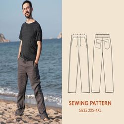 Pants sewing pattern and video tutorial, Men's sizes 2XS-4XL, Linen Pants PDF pattern for men. Easy sewing project