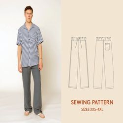 Loose Linen pants sewing pattern and video tutorial, Sizes 2XS-4XL, Mens sewing pattern. Easy project for beginners