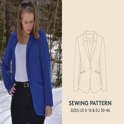 jacket sewing pattern for women's sizes us 0-16 and euro 30-46, blazer jacket pdf sewing pattern| instant download