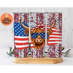 Patriotic Cow Tumbler - 20oz Stainless Steel Tumbler for Cold and Hot Drinks, Trendy and Vibrant July 4th Tumbler